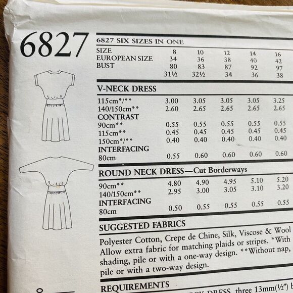 New Look Sewing Pattern #6827 Blouson Dress Neckline Option 80's UNCUT Sz 8 - 18 - Picture 5 of 5